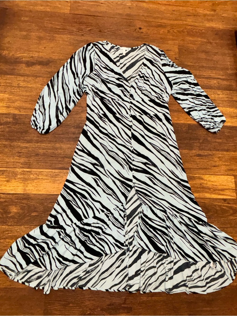 Black and blue Zebra Print Wrap Maxi Dress - Women